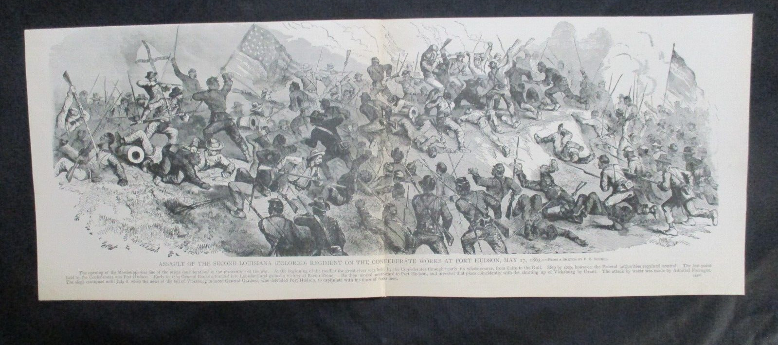 1885 Civil War Print - 2nd Louisiana Regiment Attack Confederates, Port Hudson