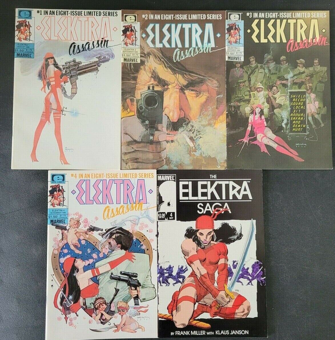 ELEKTRA ASSASSIN SET OF 5 ISSUES (1986) EPIC MARVEL COMICS FRANK MILLER SAGA