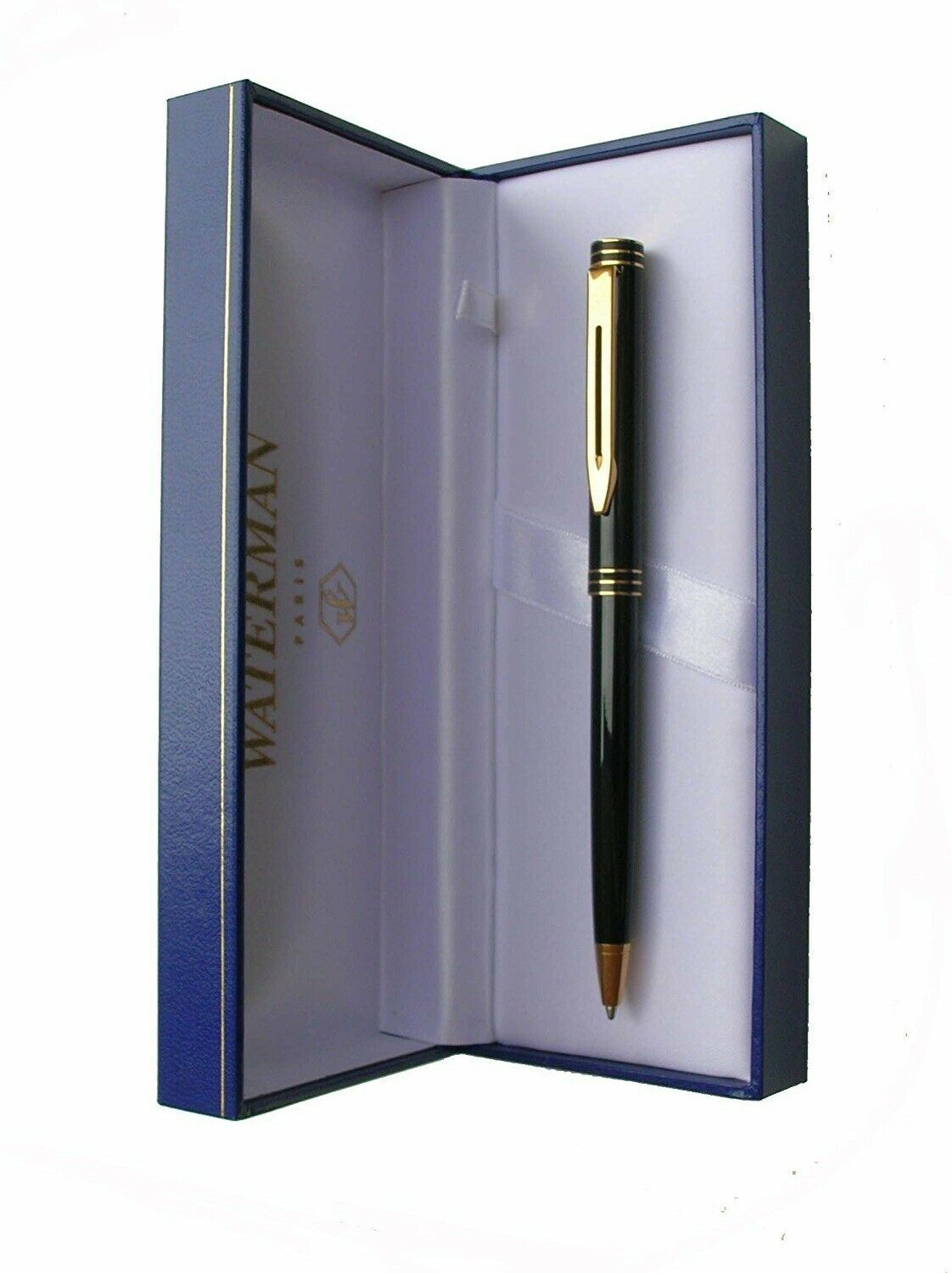 Waterman Exclusive Ballpoint Pen Black Lacquer & Gold Black Ink New In Bx France