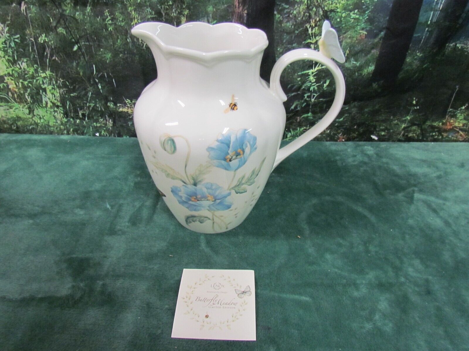 LENOX BUTTERFLY MEADOW LIMITED EDITION EDITION PORCELAIN PITCHER FLORAL SIGNED