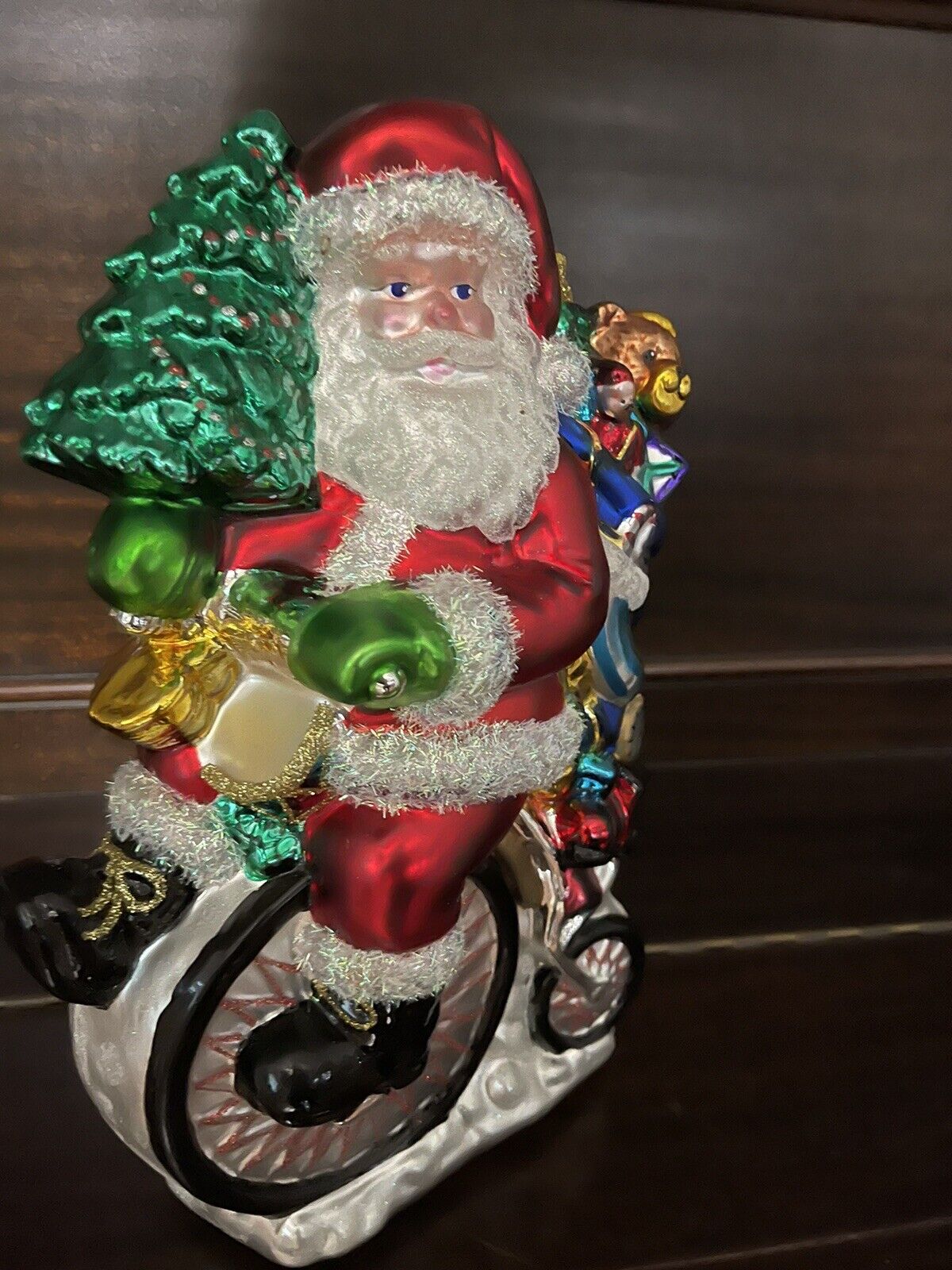 Vintage Kurt S Adler, Santas World, 12” Santa On Tricycle Glass Figurine In Box
