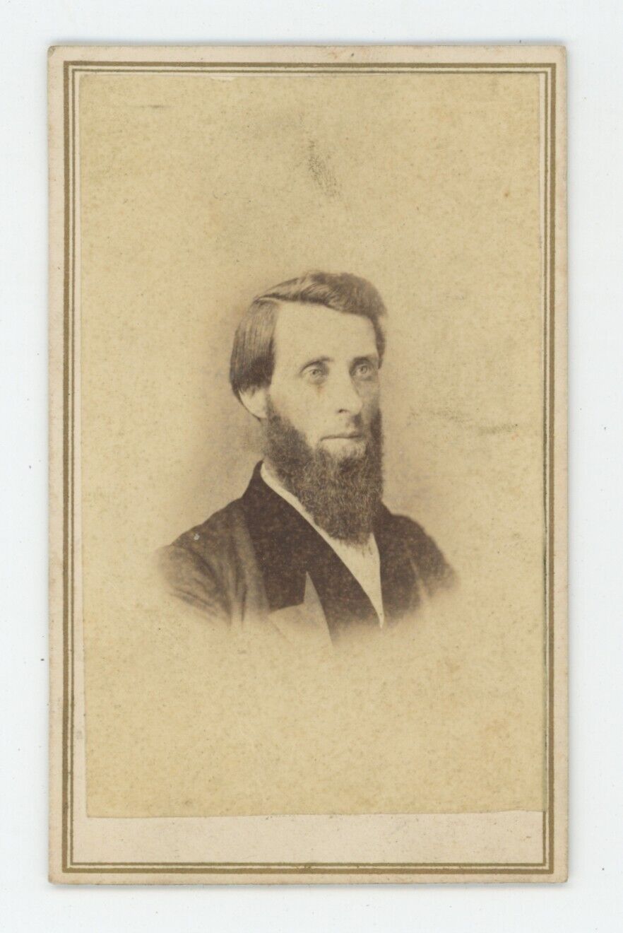Antique CDV Circa 1870s Stoic Man With Long Chin Beard in Suit Witt Columbus, OH