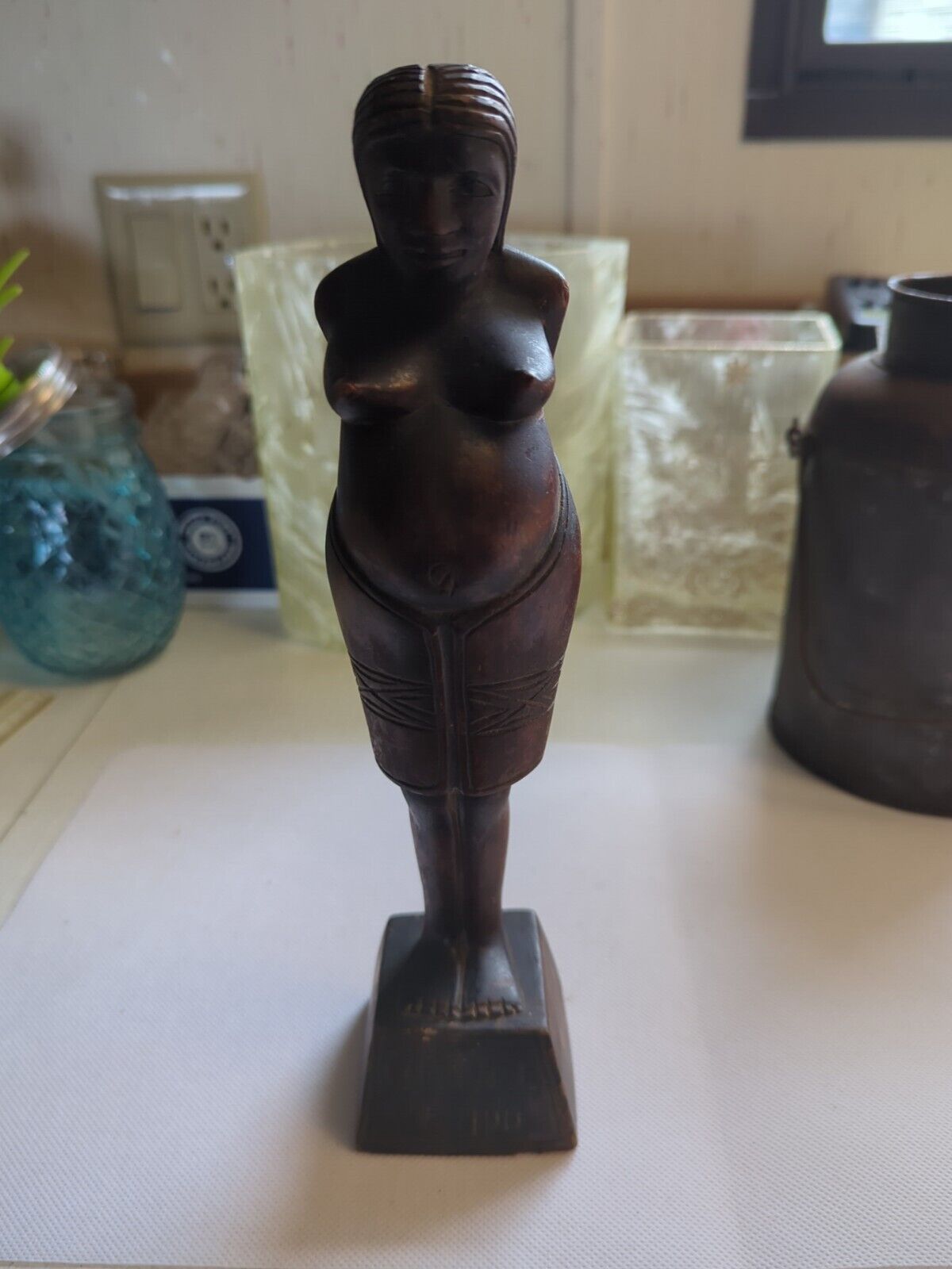 Vintage Because of You Pregnant Woman Figurine - Hand Made Of Wood & 10\