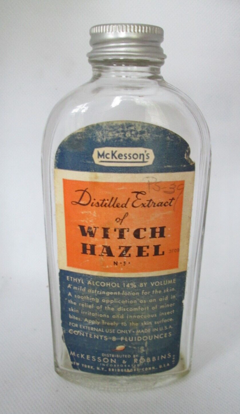 Vintage 1930s 1940s McKesson Distilled Extract of WITCH HAZEL Medicine Bottle