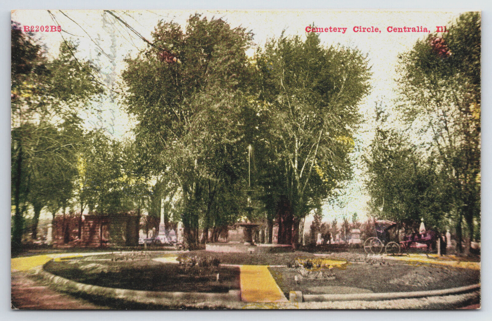 Vintage Postcard IL Illinois Centralia Cemetary Circle Horse Carriage -3203