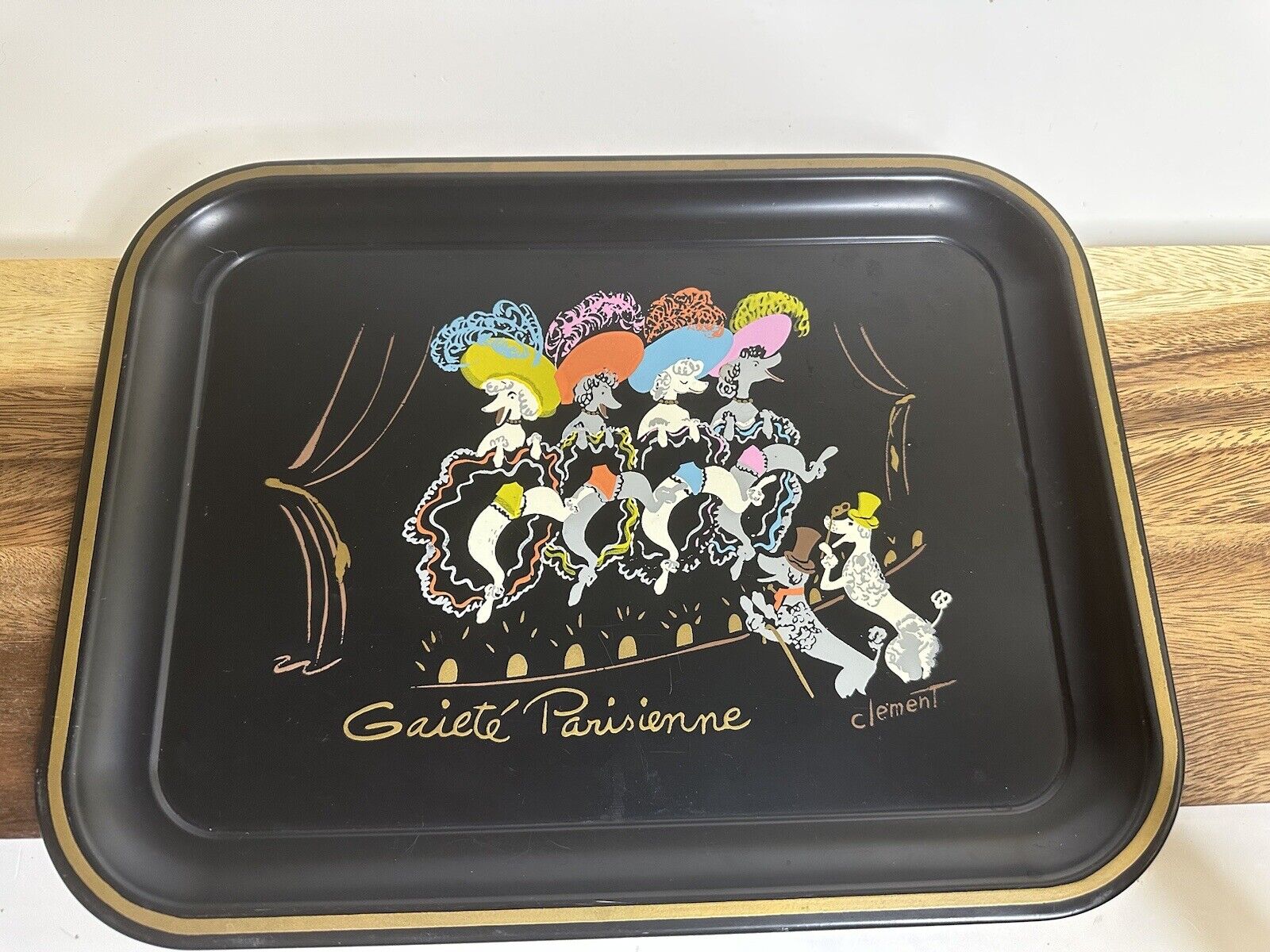 Vintage Clement Dancing French Poodle Metal Serving Tray