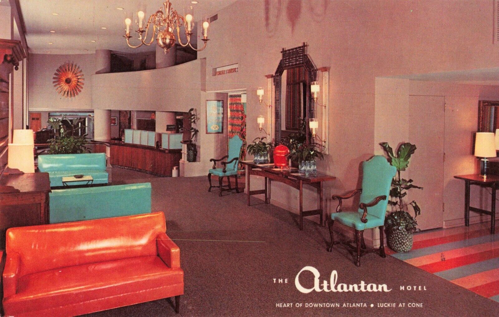 Interior The Atlantan Hotel Atlanta Georgia GA Chrome c1950 Postcard