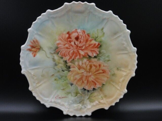 Antique European Signed Porcelain Painted Floral Plate