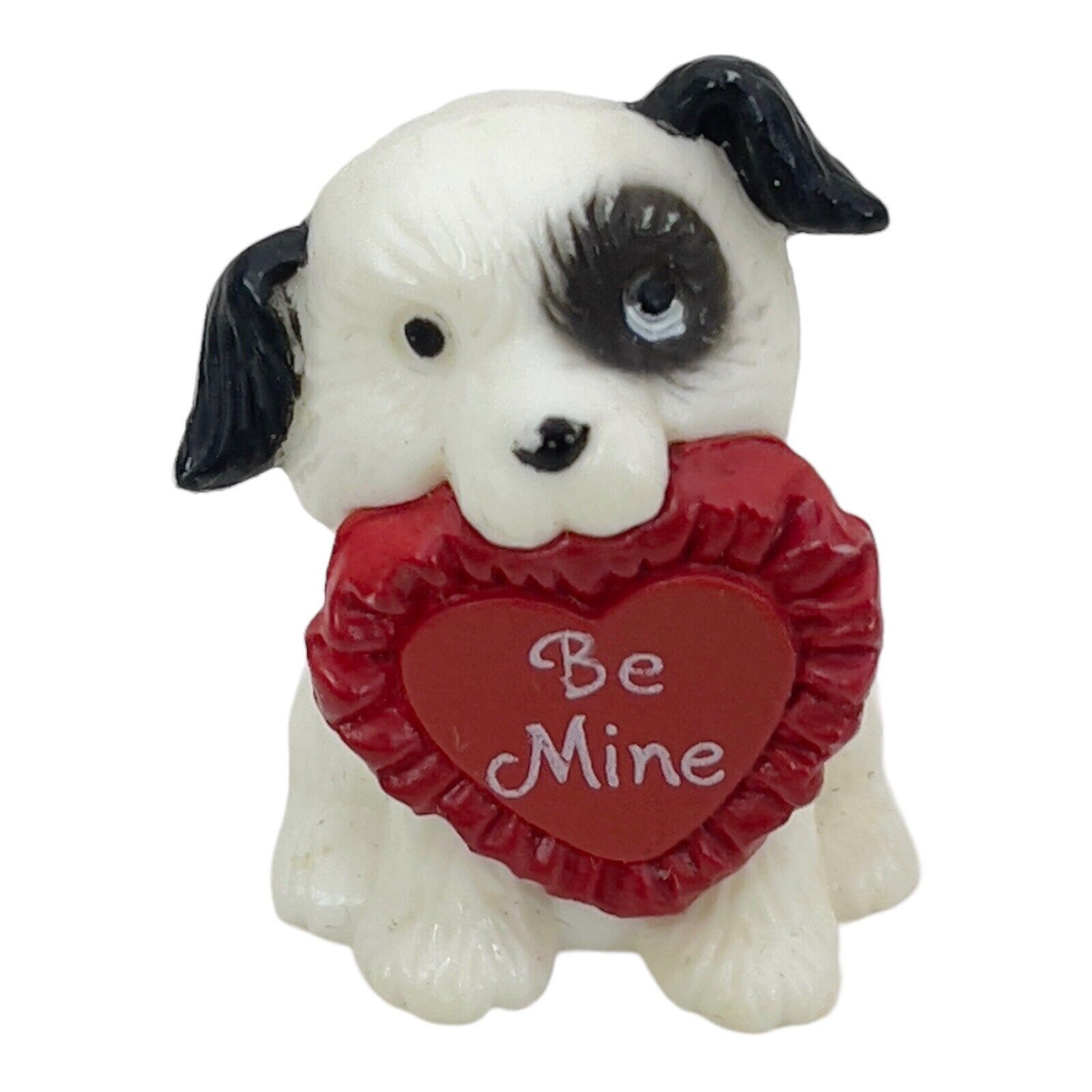 Vintage 1983 Hallmark Merry Miniature Be Mine Heart Puppy Dog White Black Spot