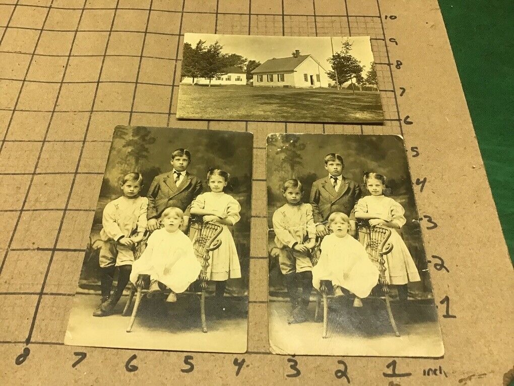vintage 3 real photo Post Cards - 2 the same of kids & SMITH MEETING HOUSE 