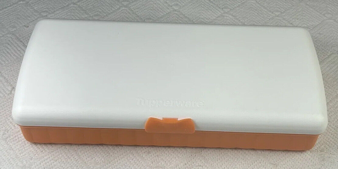 TUPPERWARE Lunch’N Things Container Hinged Lid Orange/White 4195A