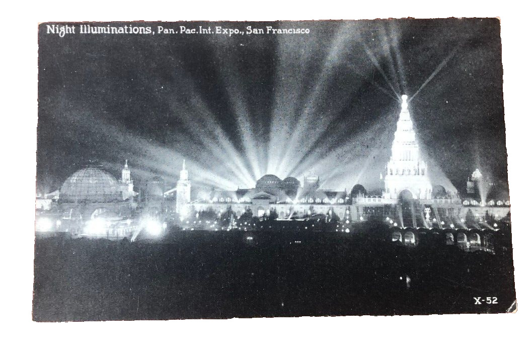 Night View PPIE San Francisco California CA Postcard April 10 1915 Cancel Expo