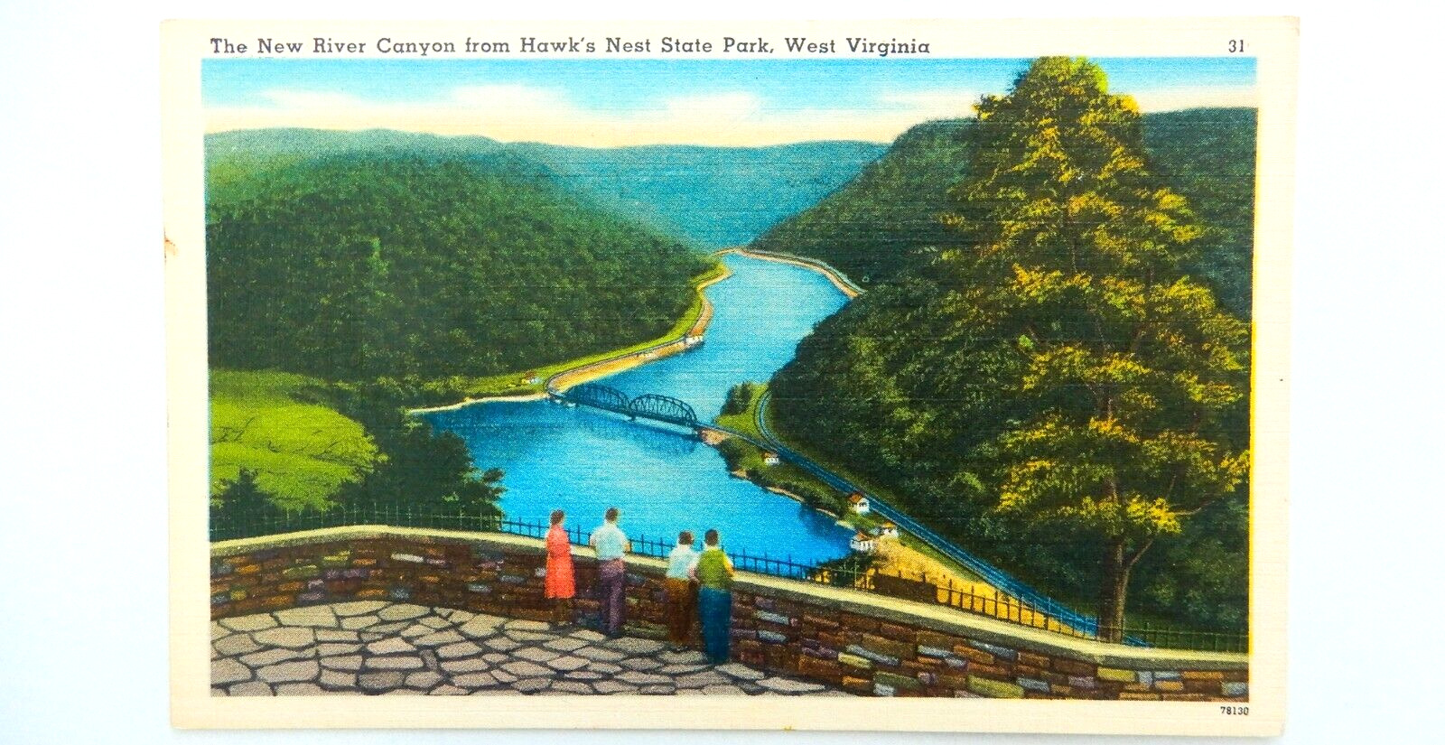 Hawk's Nest New River Canyon Postcard Vintage Linen West Virginia Park Nature