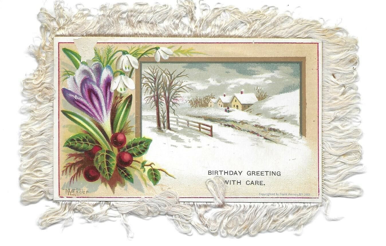 1882 Birthday Card Fringed 2 Sided Frank Vernon