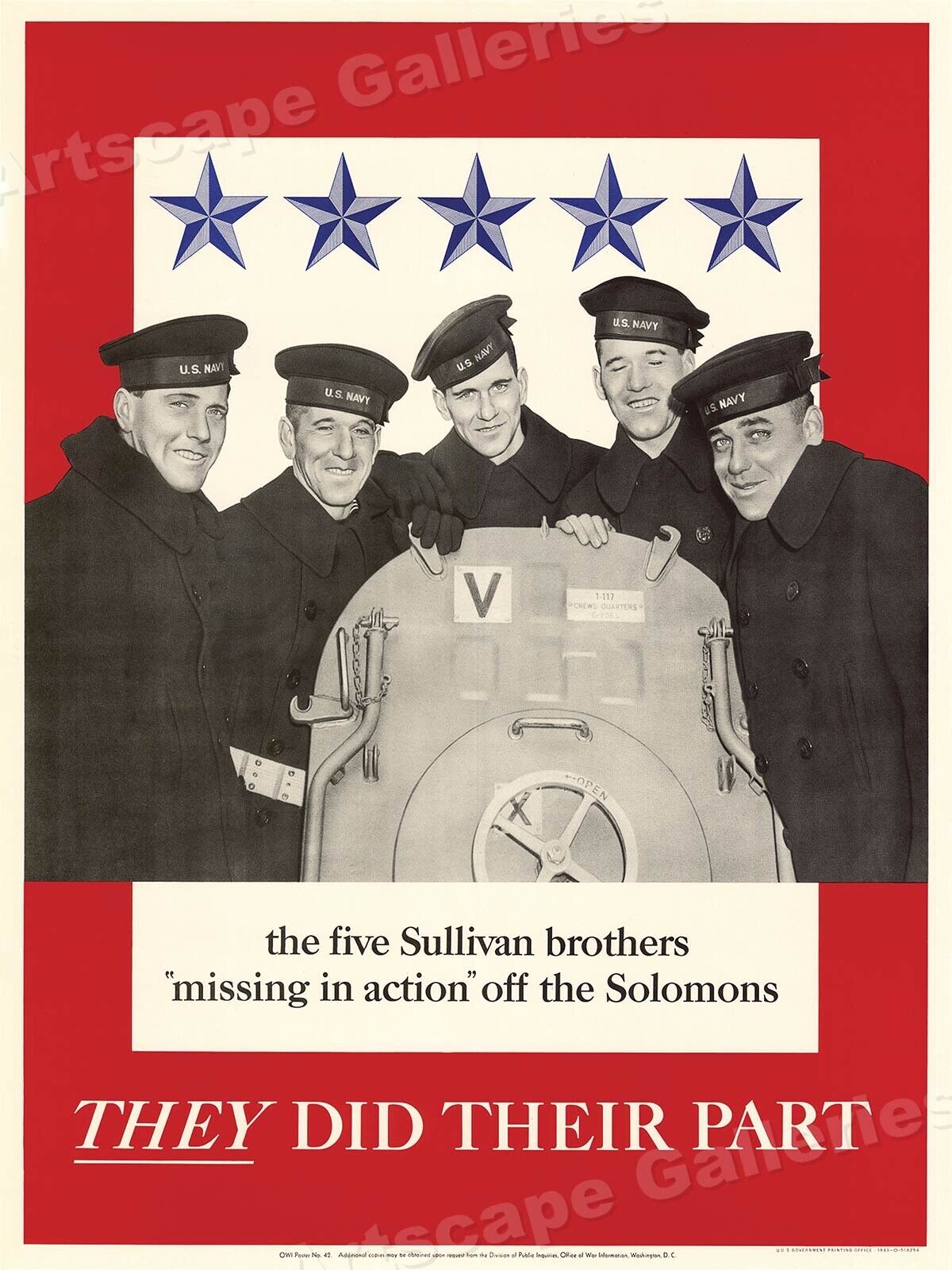 The Five Sullivan Brothers - Tragic WW2 Vintage Poster - 18x24