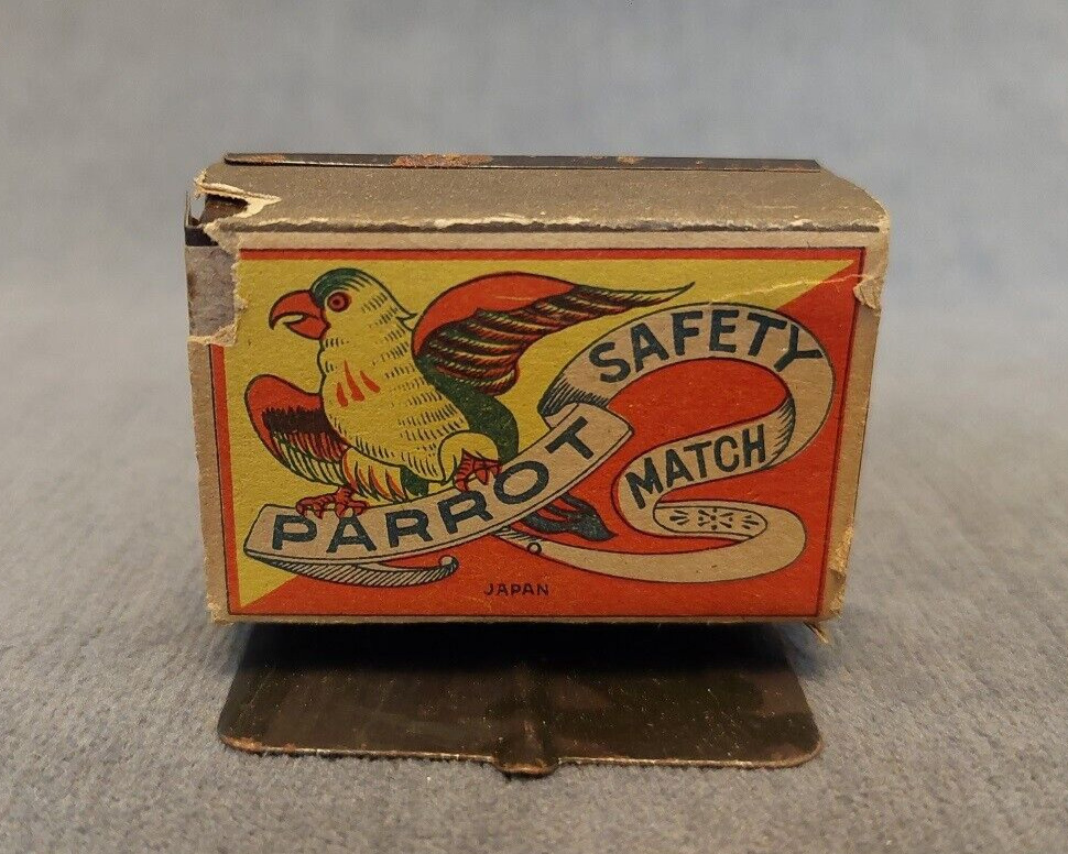 Vintage Parrot Safety Match Hinged Metal Dispenser