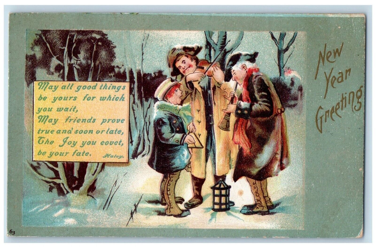 1907 New Year Greetings Boys Caroling Clapsaddle Embossed Antique Postcard