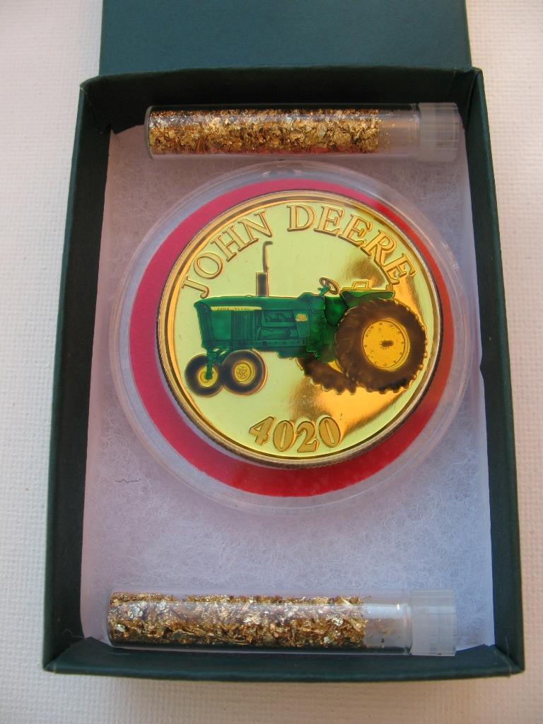 1-OZ.JOHN DEERE MODEL 4020 TRACTOR CHRISTMAS GIFT .999  24K EGP SILVER COIN+GOLD