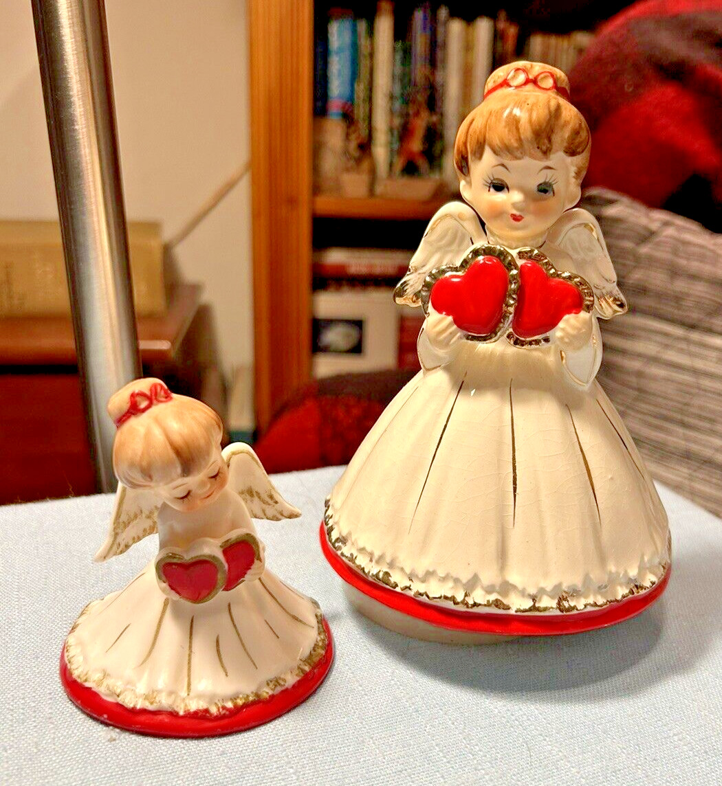 2 Vintage Lefton Valentine Angel Figurines Hearts 1 Music Box Both For 1 Price