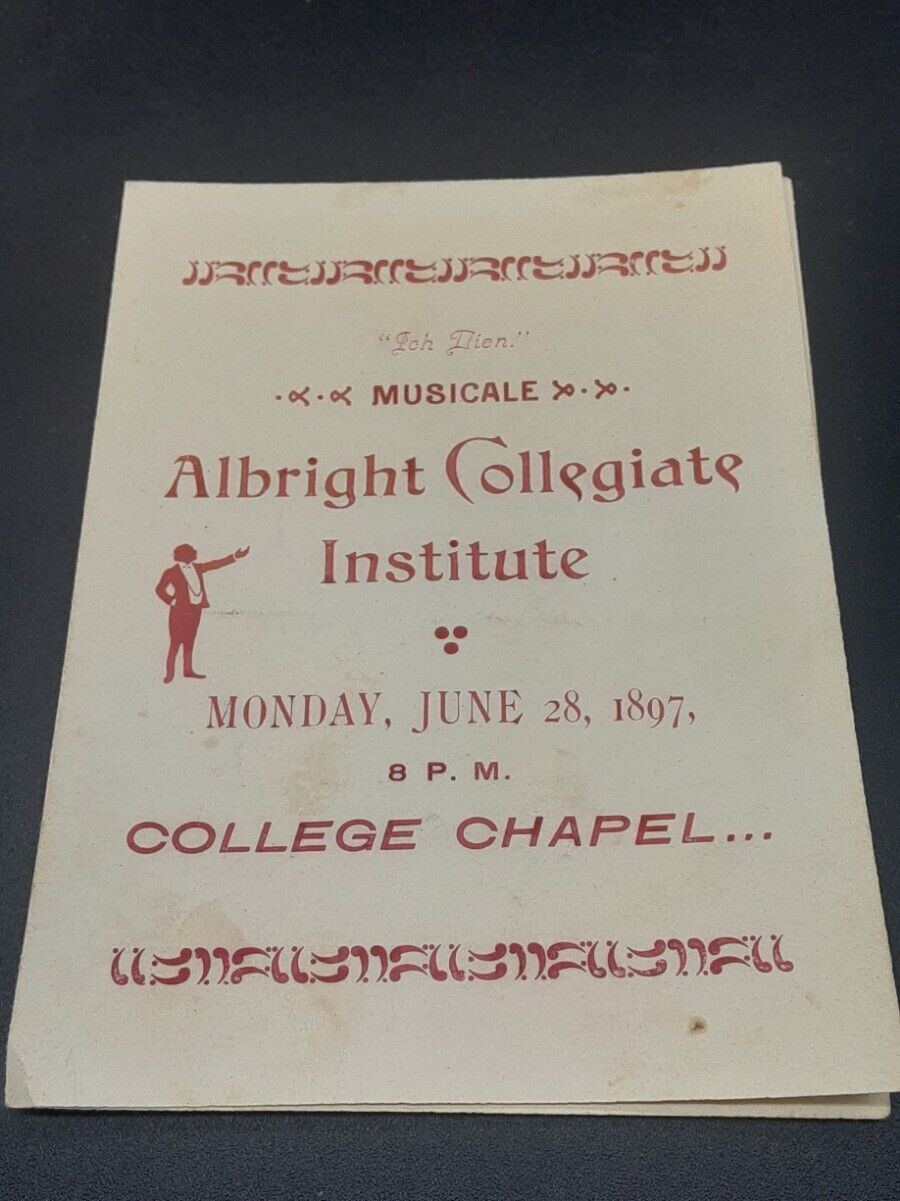 Antique 1897 Albright College Institute Music Program Musical Reading PA Paper
