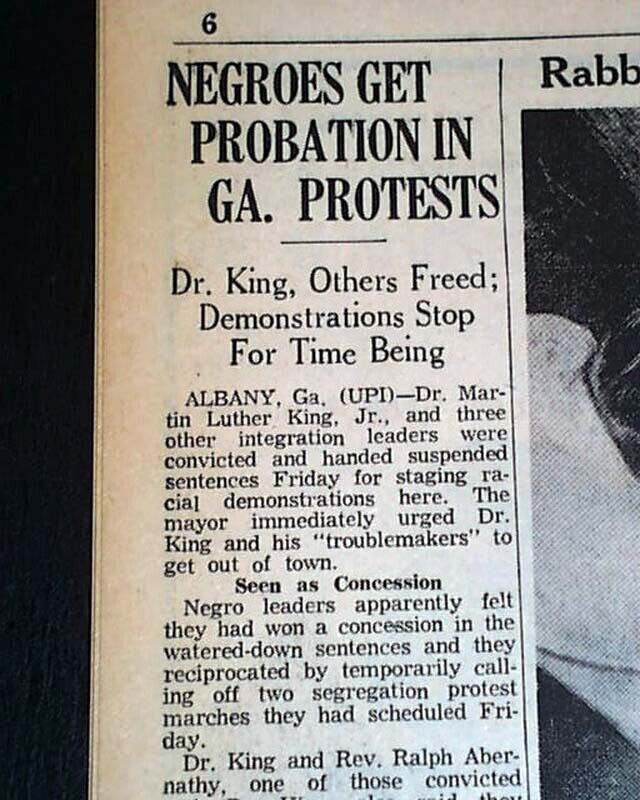 Martin Luther King Jr. Albany Georgia Prayer Rally Jail Release 1962 Newspaper