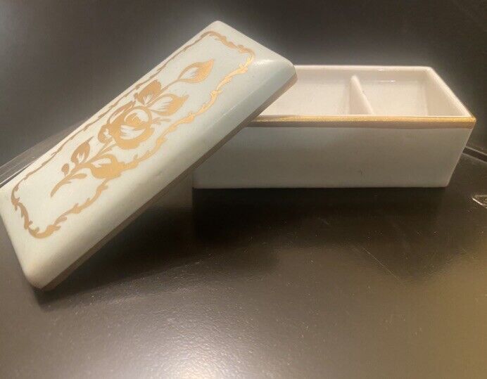 Hand Painted Porcelain Trinket Box/ Stamp Holder