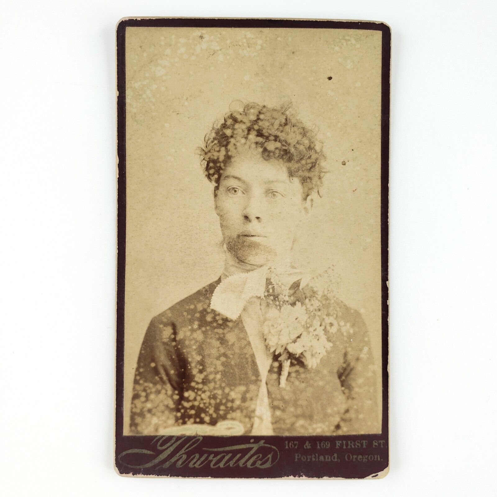 Curly Hair Portland Woman CDV Photo c1880 Oregon Lady Girl Antique Card A2794