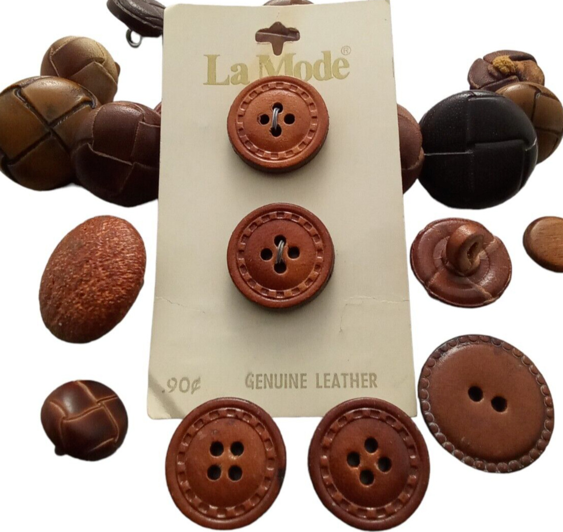 Vintage Genuine and Faux Leather Buttons La Mode Lot of 20 Brown Black