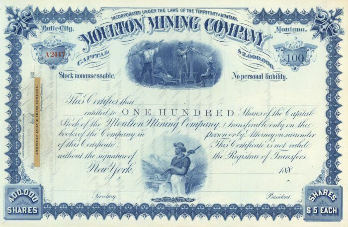 Moulton Mining Co. - Stock Certificate - Mining Stocks