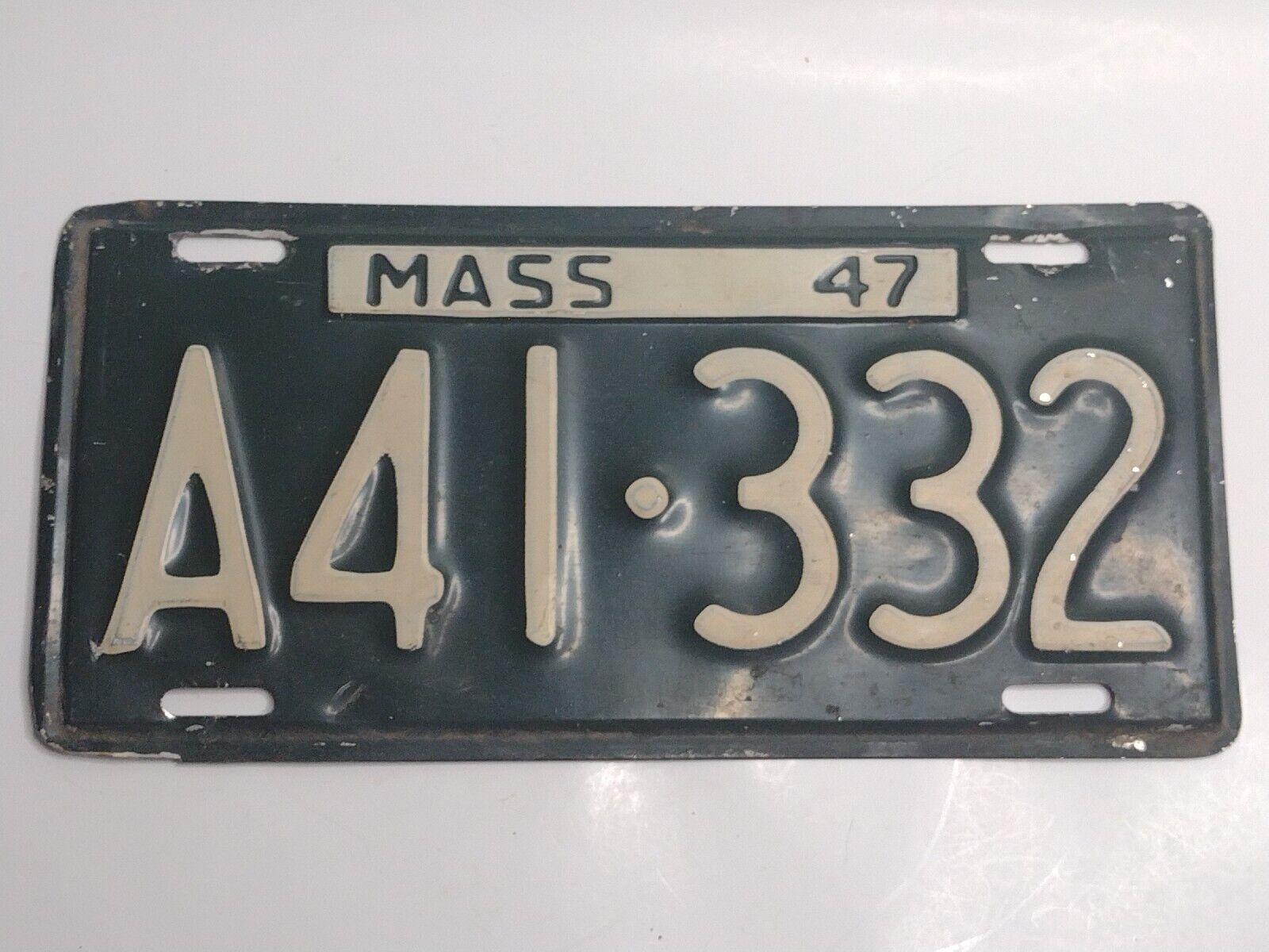 Vintage 1947 Massachusetts License Plate #A41-332