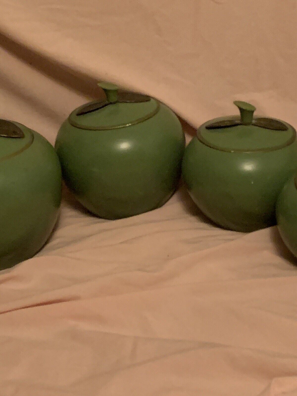 Rare Vintage Canisters Green Apple Aluminum. Super Cute