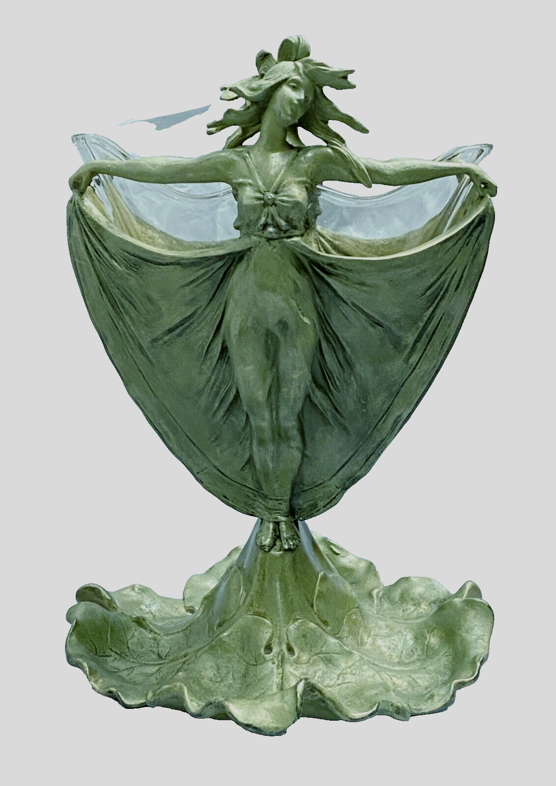 Beautiful Art Nouveau Double-Sided Lady Vase by Carlier w/ Original Glass Insert