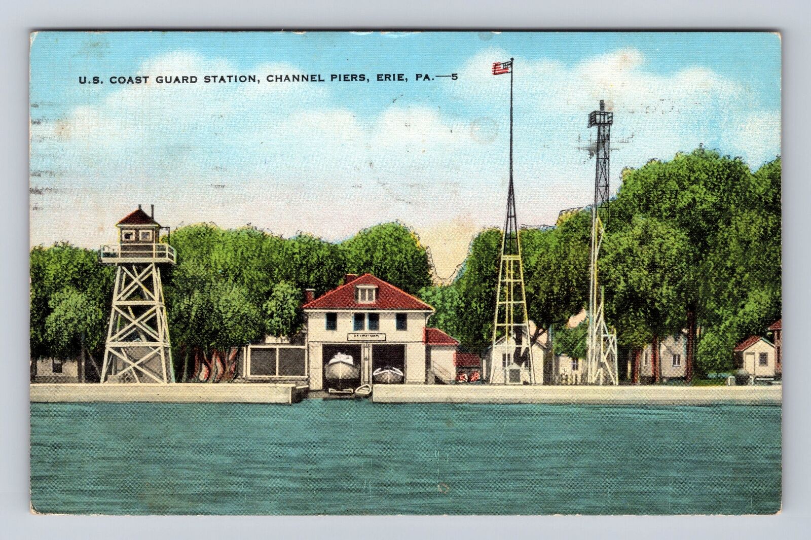 Erie PA-Pennsylvania, Channel Piers, U.S Coast Guard Station, Vintage Postcard