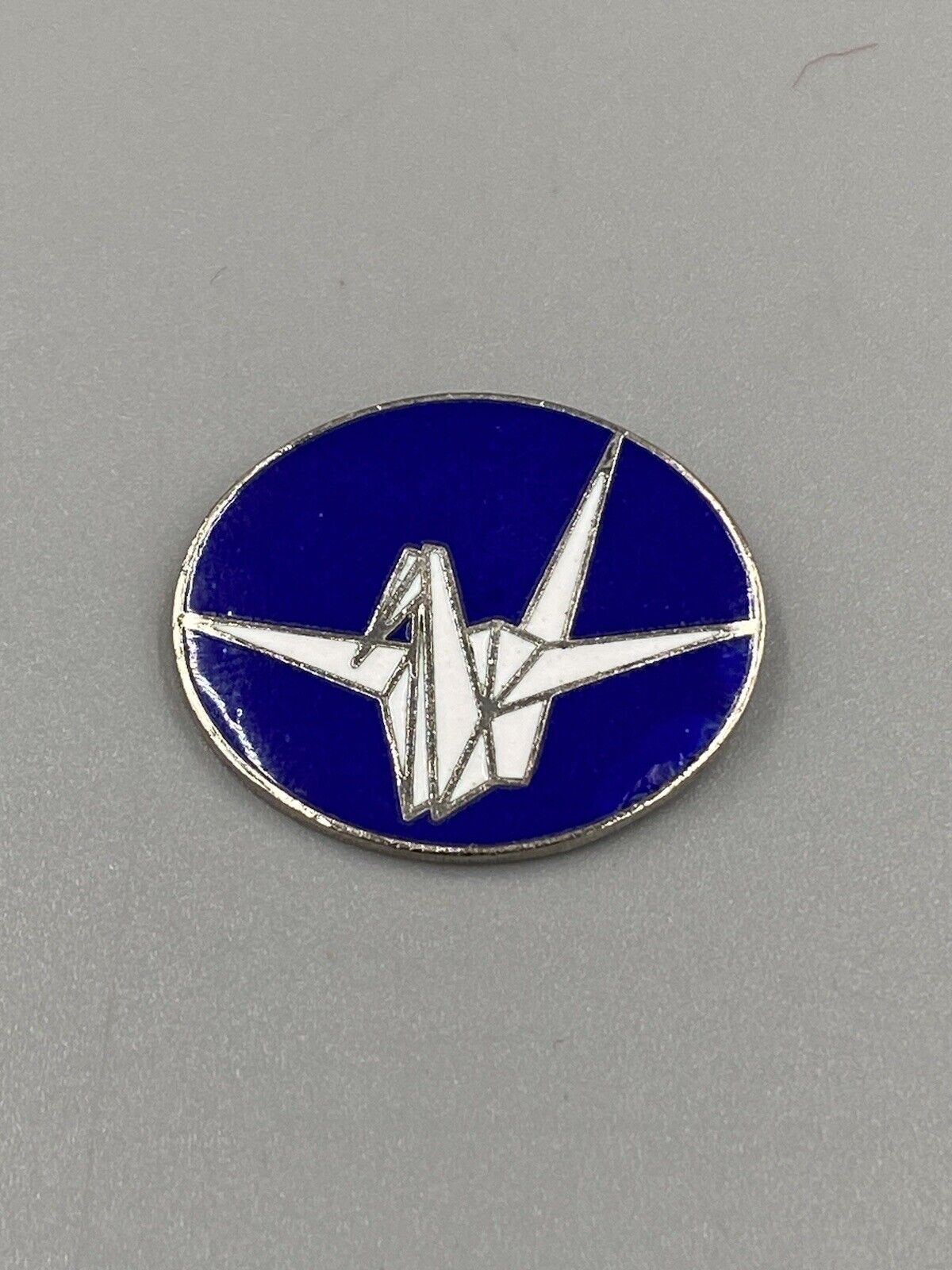 Vintage Blue No More Hibakusha W/  Origami Crane Peace Symbol Lapel Pin Brooch