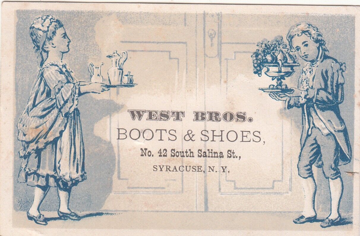 West Bros Boots & Shoes Syracuse NY Butler Maid Doors Vict Card c1880s