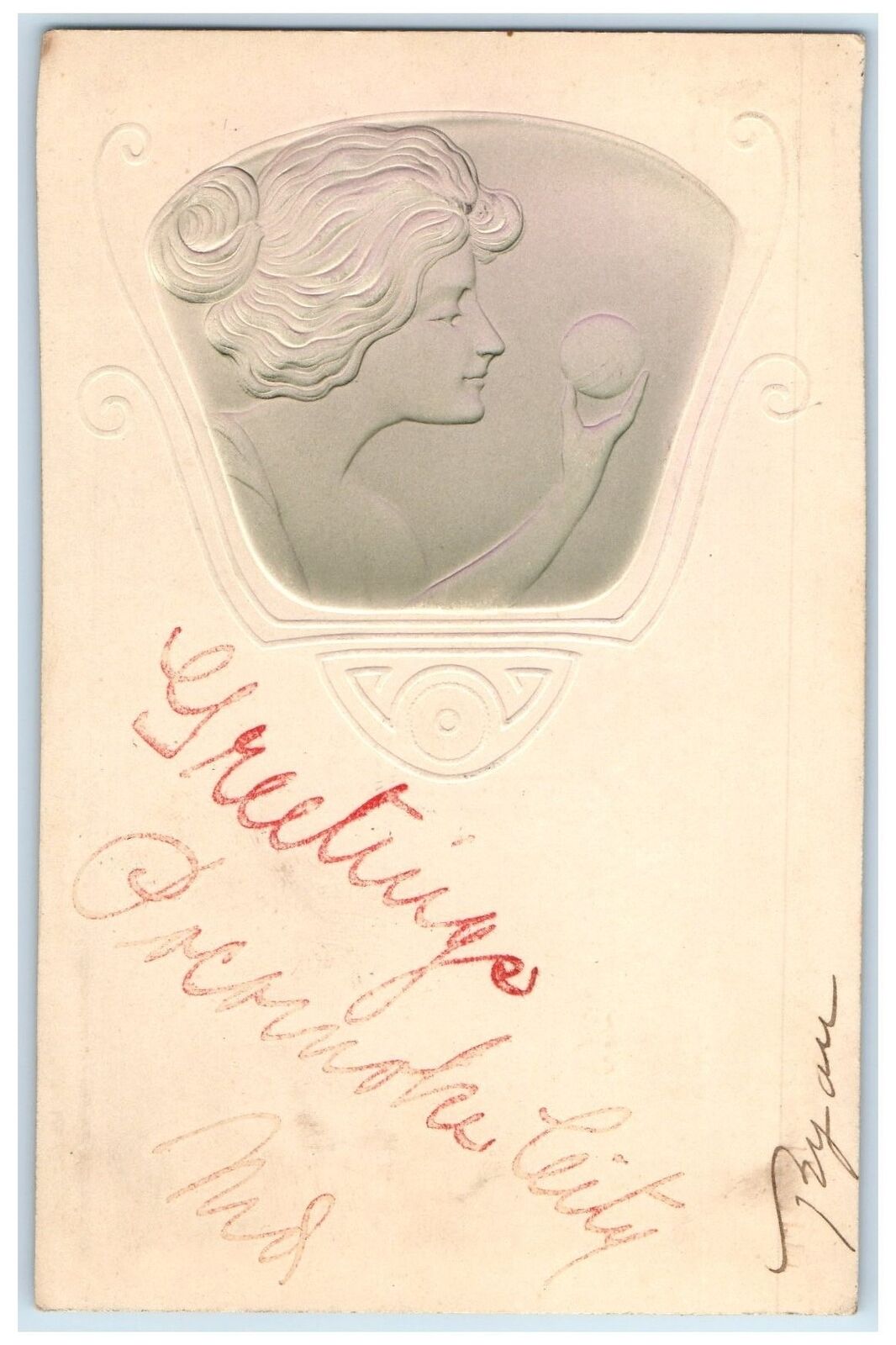 1908 Greetings From Pocomoke City Lady & Ball Maryland Correspondence Postcard