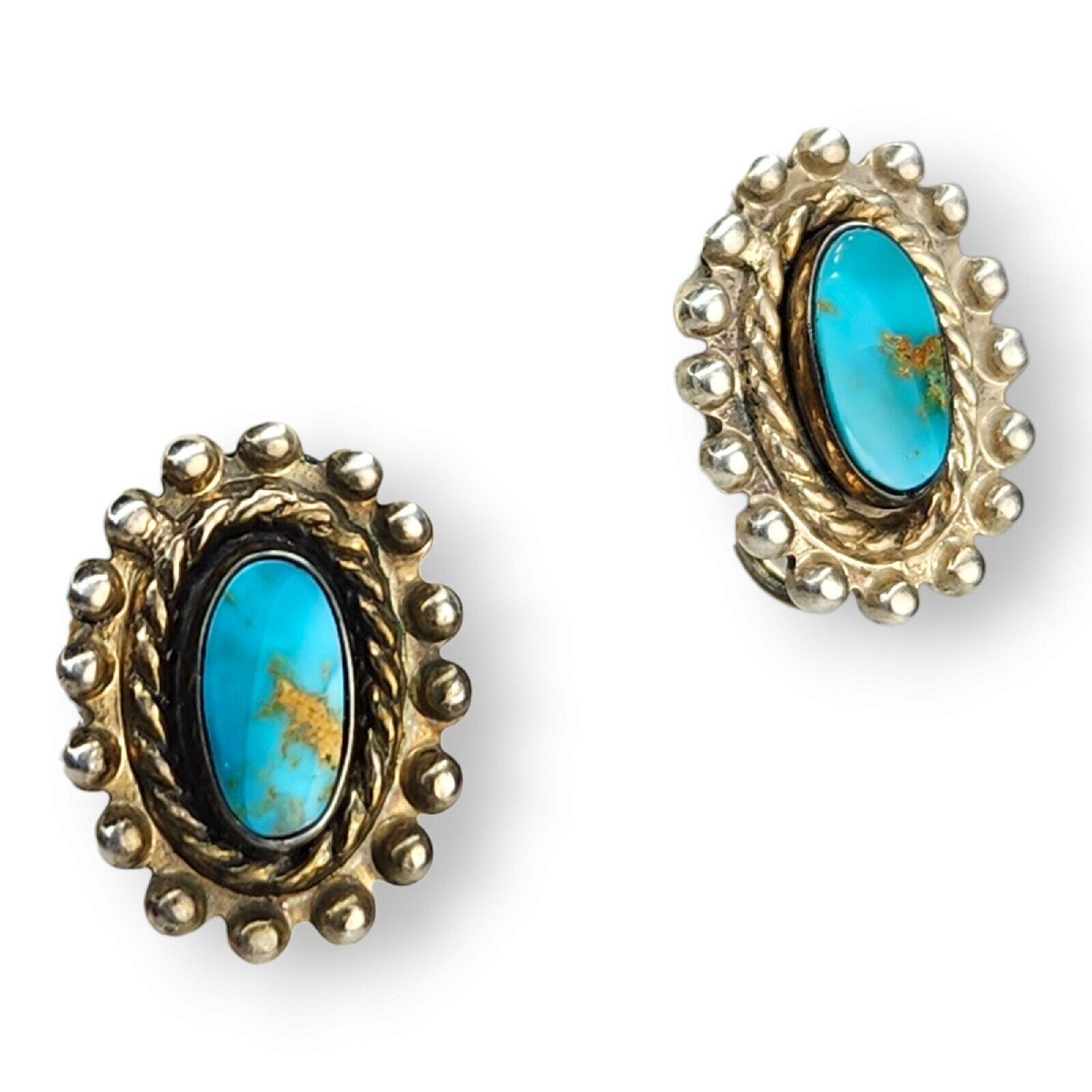 Vintage Sterling Silver Navajo Native American Turquoise Screwback Earrings