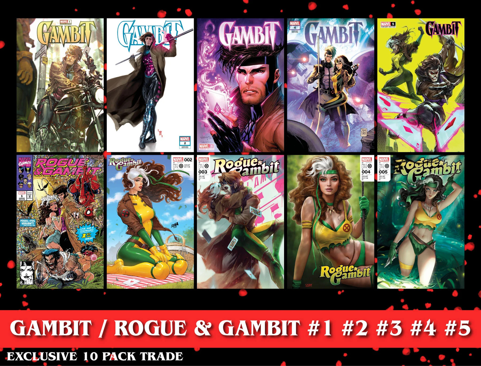 [10 PACK TRADE] GAMBIT / ROGUE & GAMBIT #1 #2 #3 #4 #5 UNKNOWN COMICS EXCLUSIVE