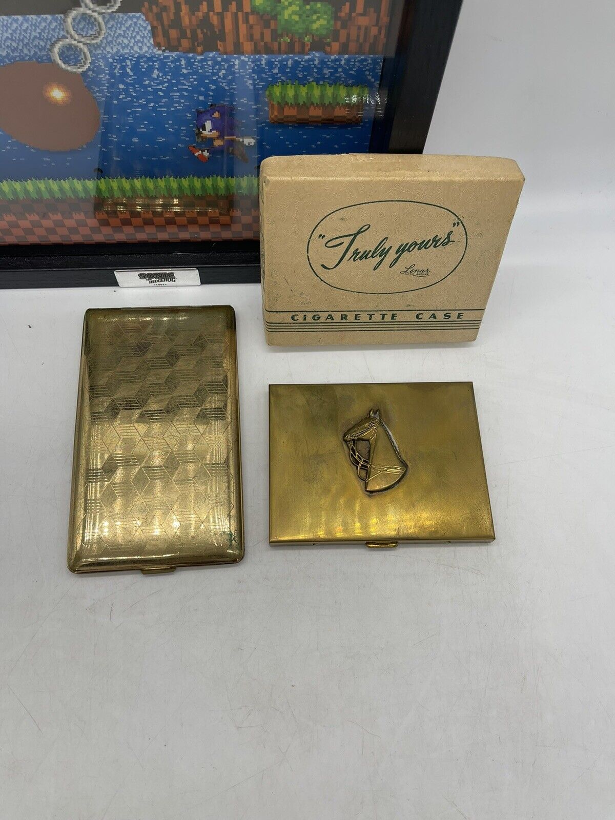 Lot of (2) Vintage Gold Tone Cigarette Cases Elgin American Lenar Fifth Avenue