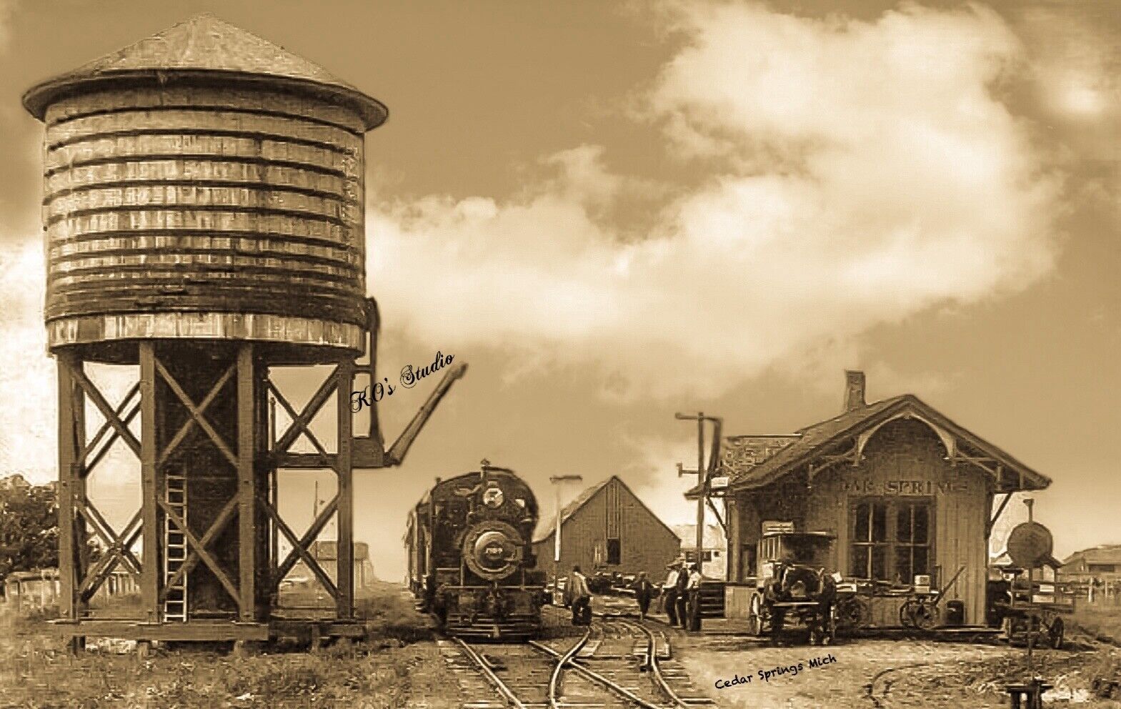 RPPC Photo Cedar Springs, Michigan, Train Depot, Rare, 1900’s