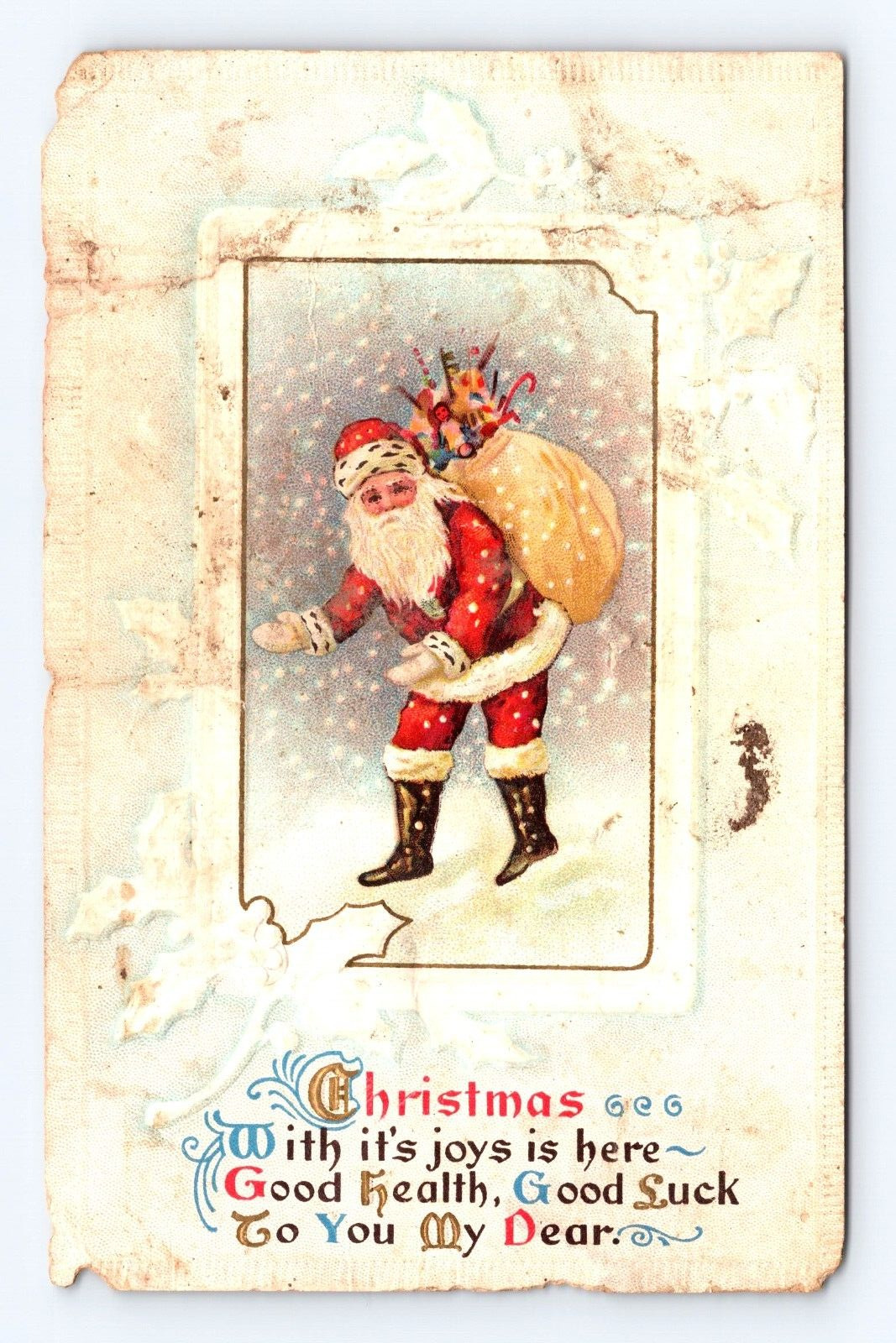 Vintage Old Postcard  Red Santa Claus Gift Bag 1910\'s Antique Toys Sack