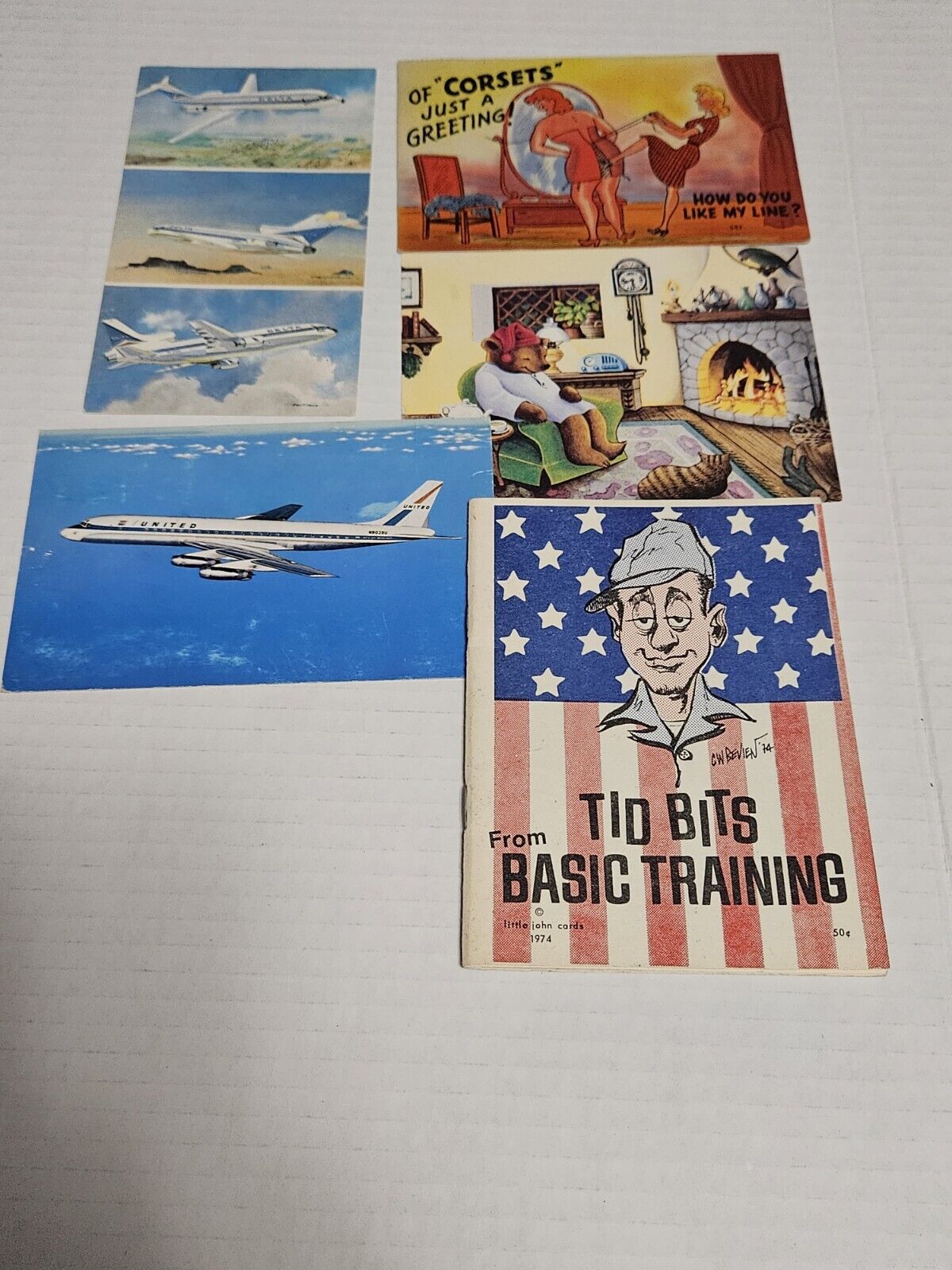 Lot of 5 Misc postcards, 1950s, 60s, 70s, one booklet