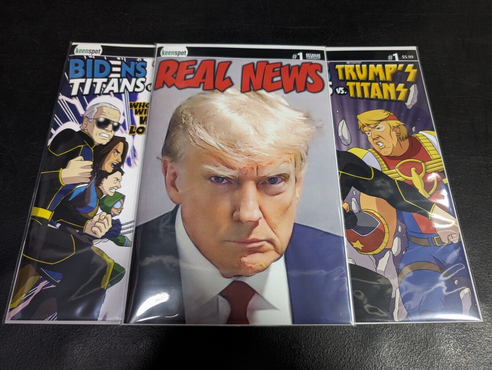 Biden's Titans Vs Trump's Titans #1 1:10 Trump Mugshot + A & B 3 Comic Lot NM