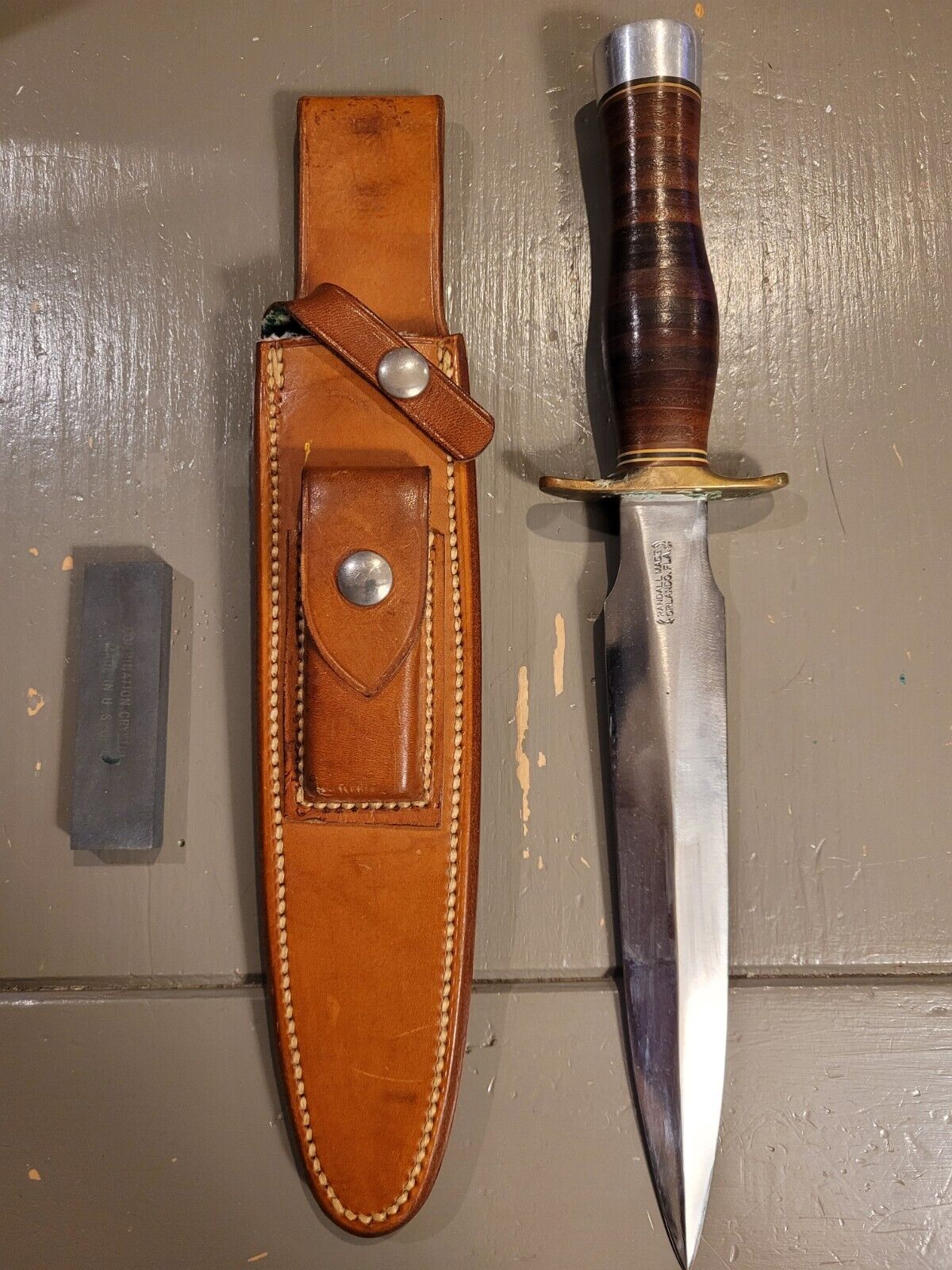 Beautiful VTG Randall Made Model 2-8 Knife Org Sheath & Stone Leather Handle
