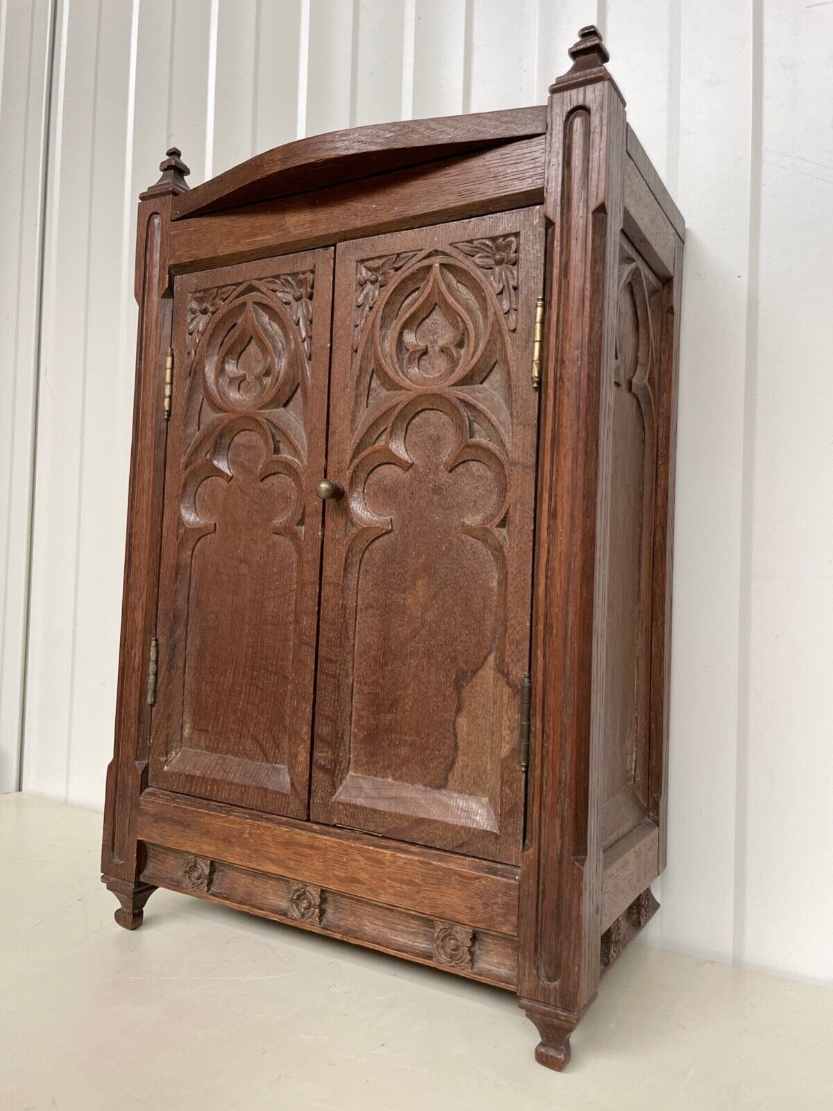SALE Rare French Gothic Revival Wall Cabinet in oak circa 1900