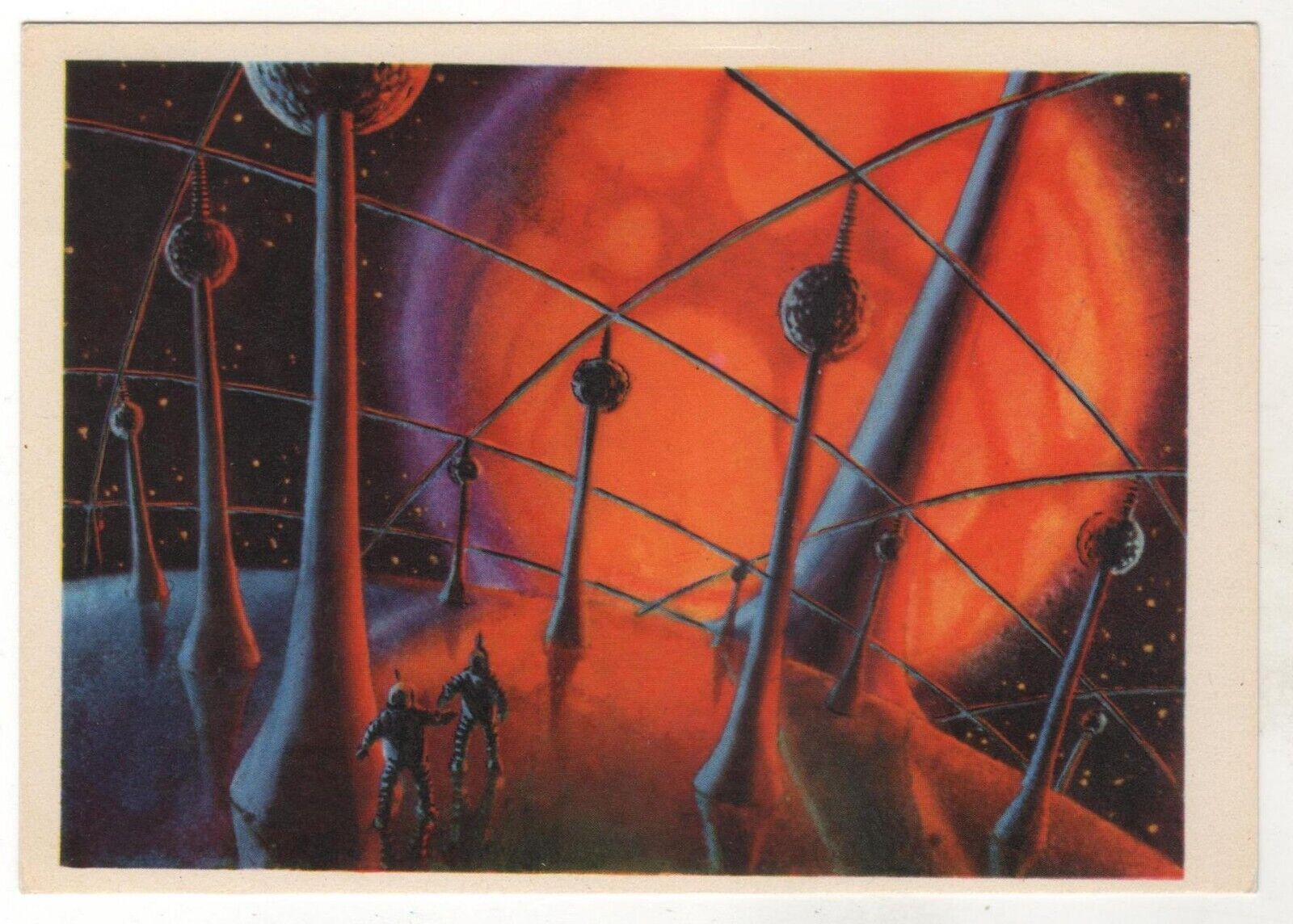 1963 COSMOS SPACE fantasy. Mars. On Phobos. Astronauts. ART OLD Russian Postcard