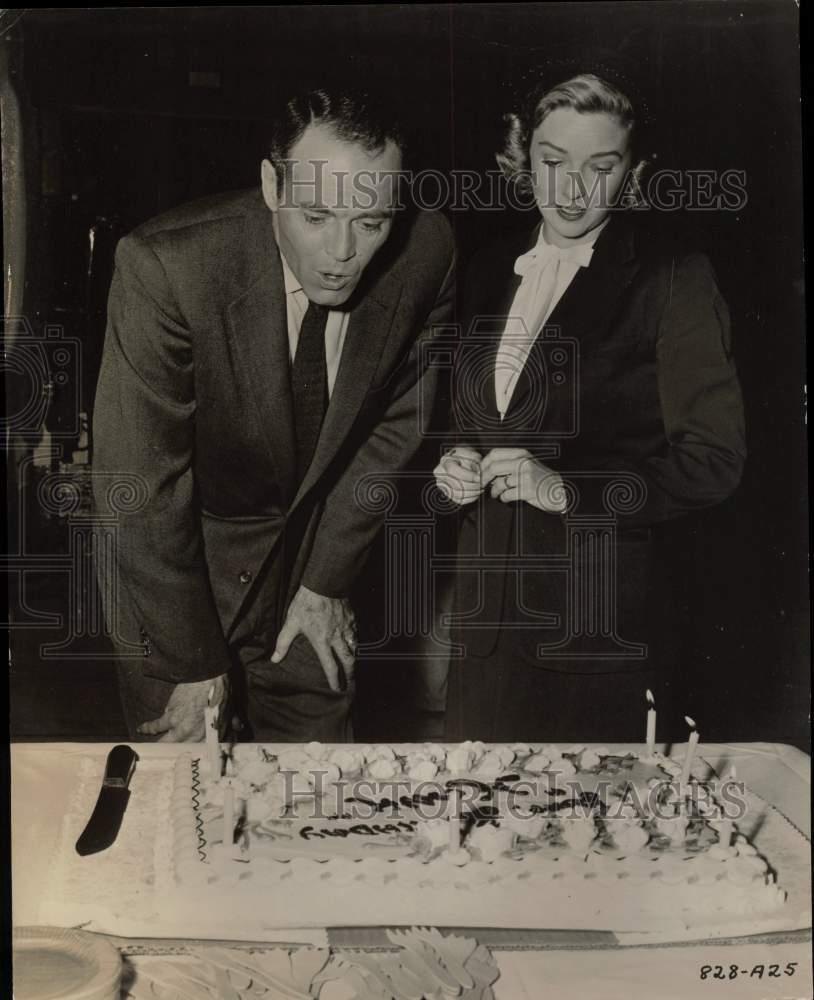 Press Photo Actor Henry Fonda & Woman with Birthday Cake - kfx15938