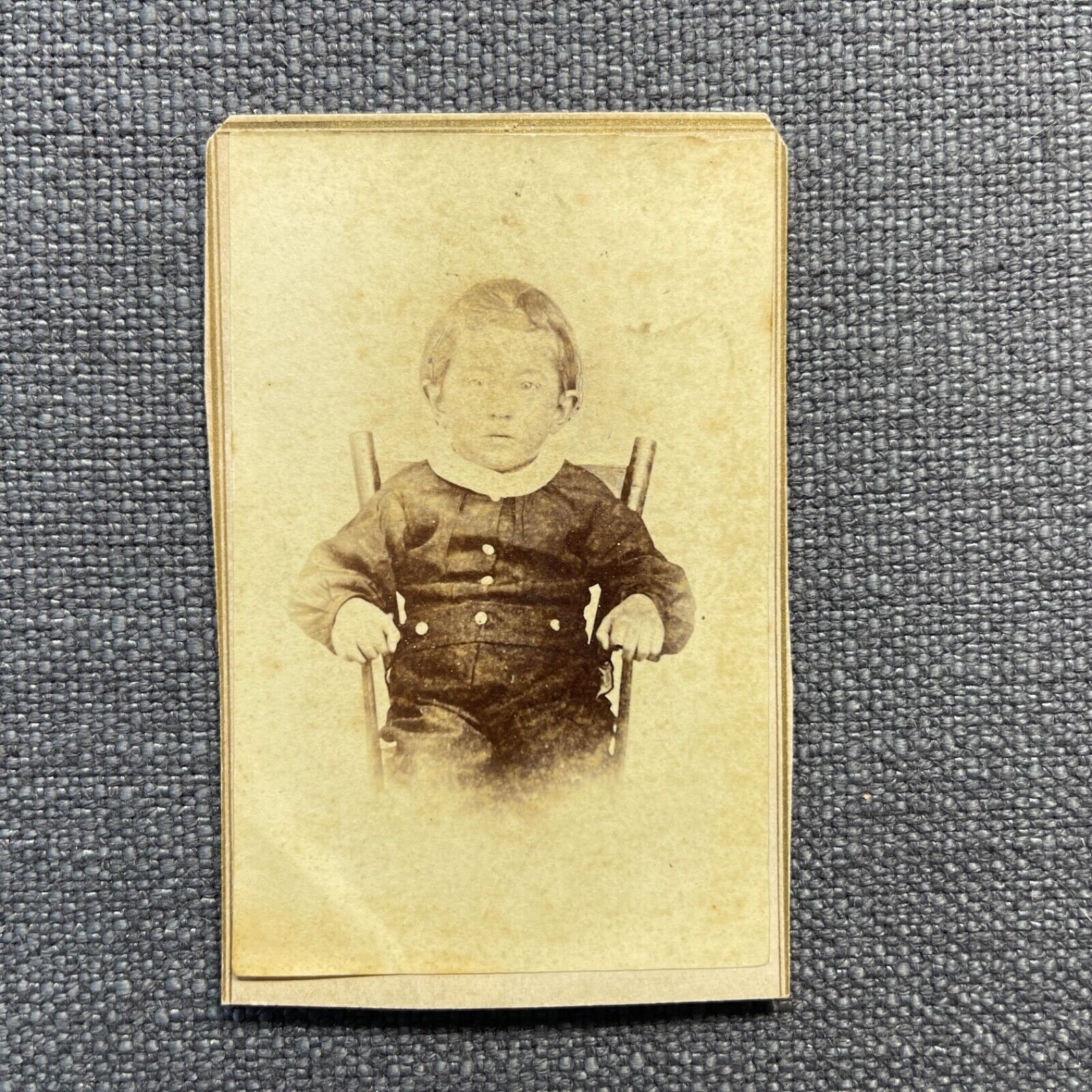 CDV Photo Antique Carte De Visite Portrait Young Boy Toddler Sitting on Chair IN