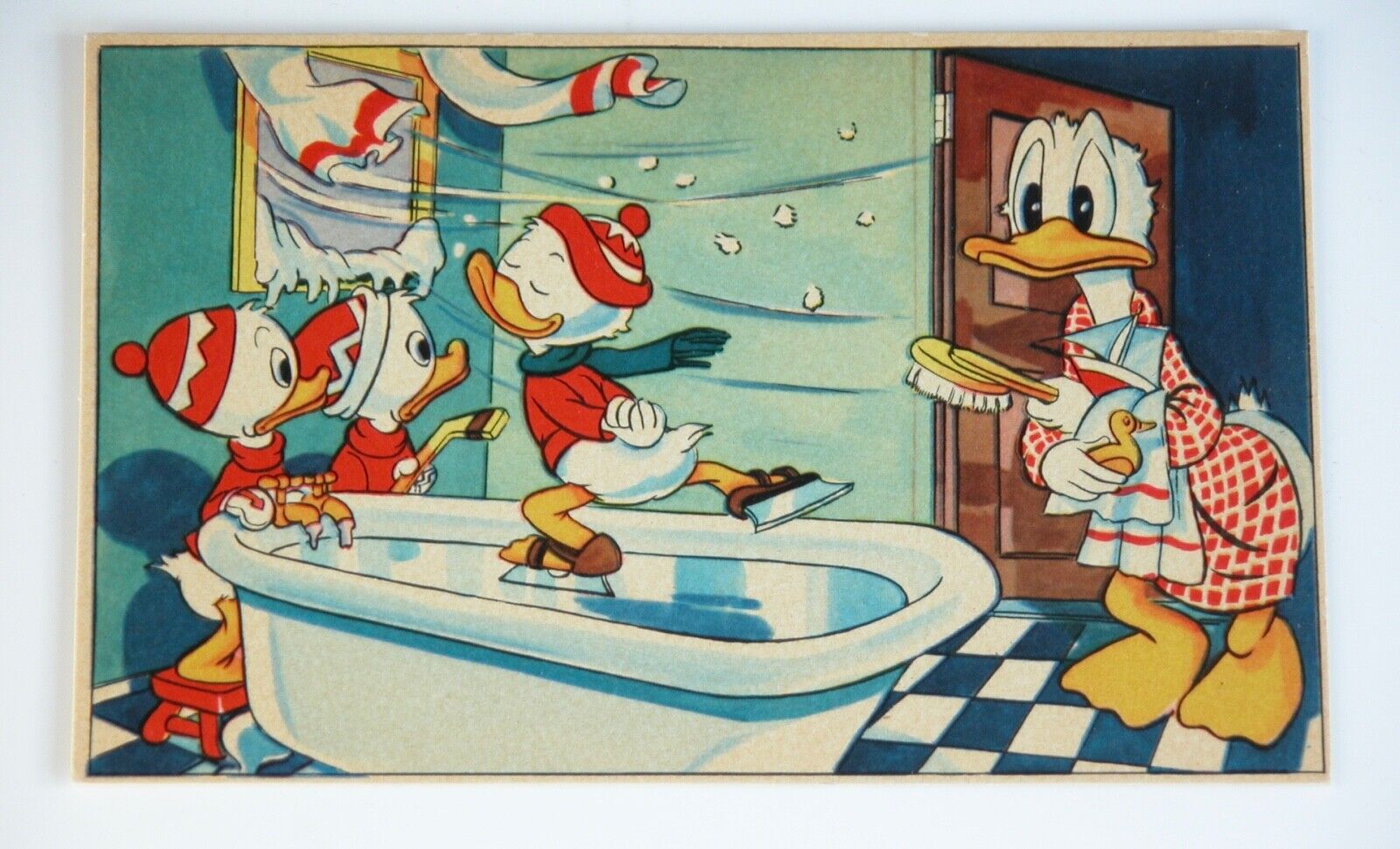 Vtg 1940s 50s Walt Disney Postcard Donald Duck Skate Sweden Forlag E.O. & CO