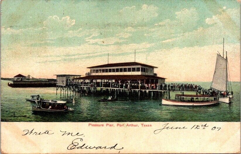 Vintage Postcard View of Pleasure Pier Port Arthur Texas TX 1907           20591